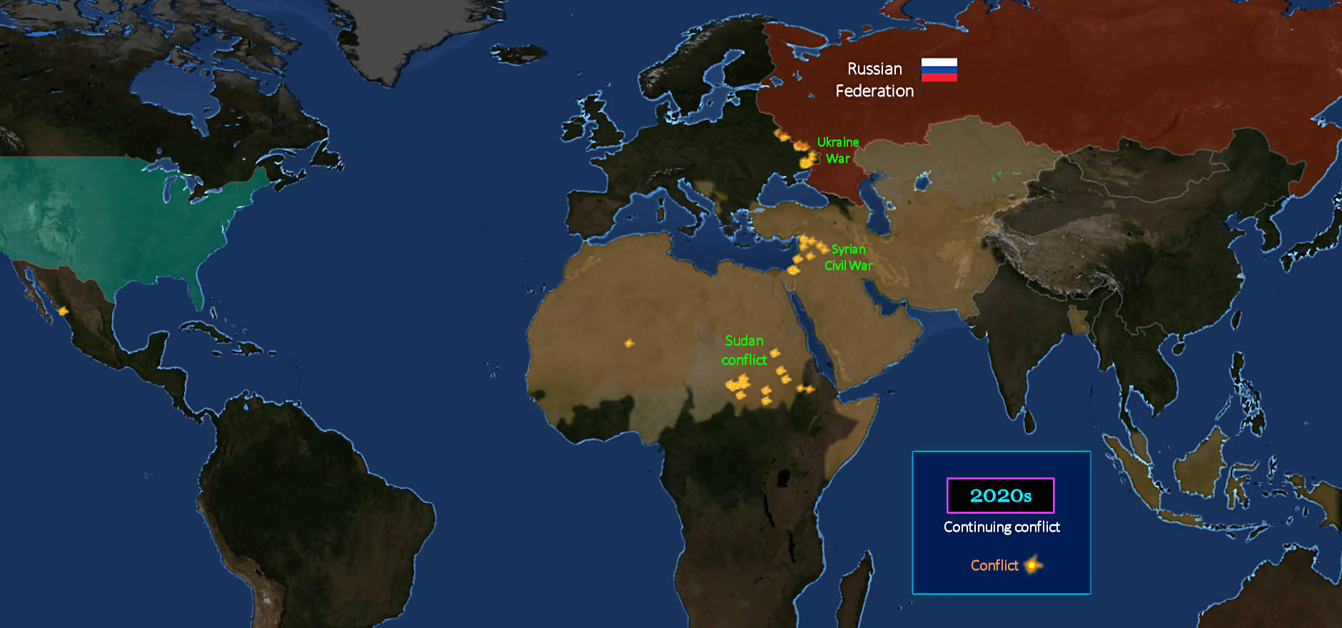 Ukraine, Syria, Sudan, 2020s map